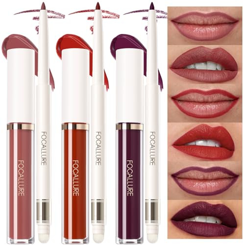 FOCALLURE 6Pcs Liquid Lipstick & Lip Liner Set