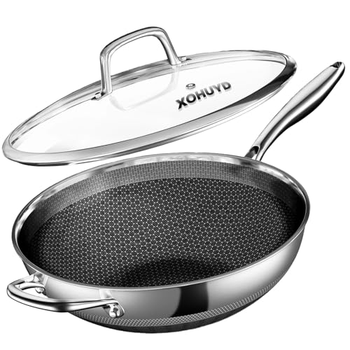 Wok Pan, 13-Inch Stainless Steel Nonstick with Lid