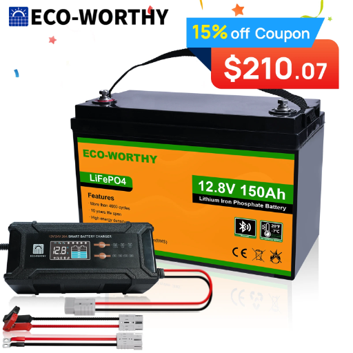 ECO-WORTHY 1920Wh 12V 150Ah LiFePO4 Lithium Battery with Charger