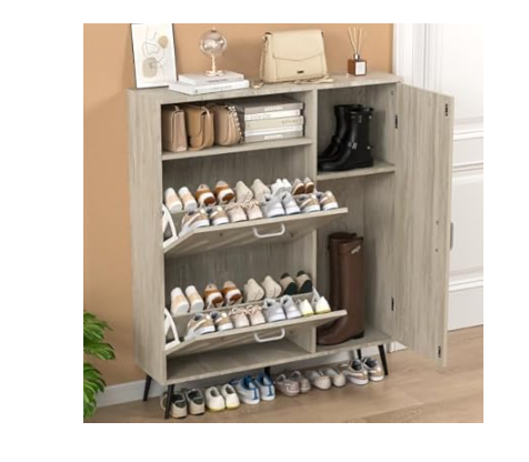 Shoe Cabinet with 2 Flip Drawers & Side Cabinet