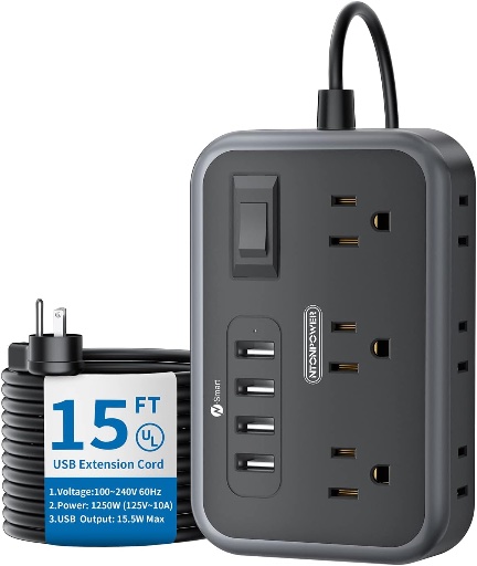 Flat Plug Extension Cord with 6 Outlets