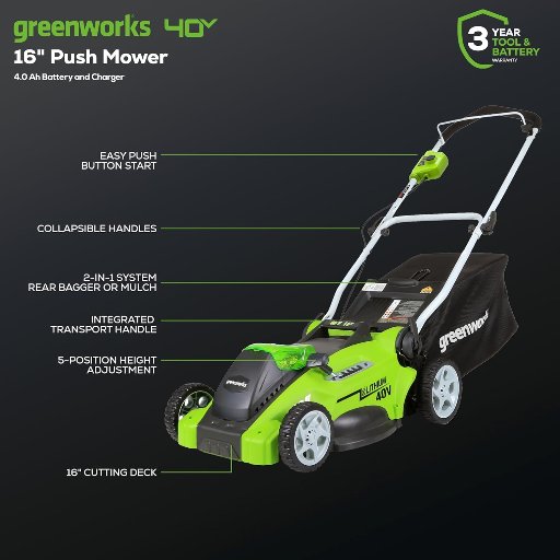 Greenworks 40V 16" Cordless Push Lawn Mower