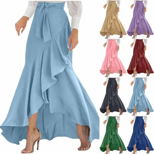 High Waisted Ruffle Hem Long Maxi Skirt