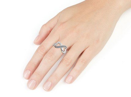 Infinite Love Double Heart Created White Topaz Ring in Sterling Silver
