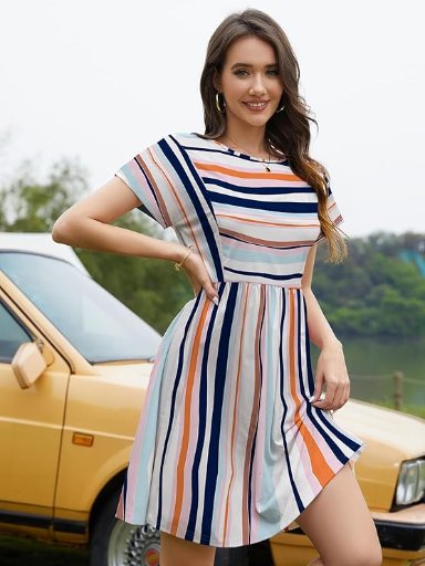 Summer Striped Short Sleeve T-Shirt Dress