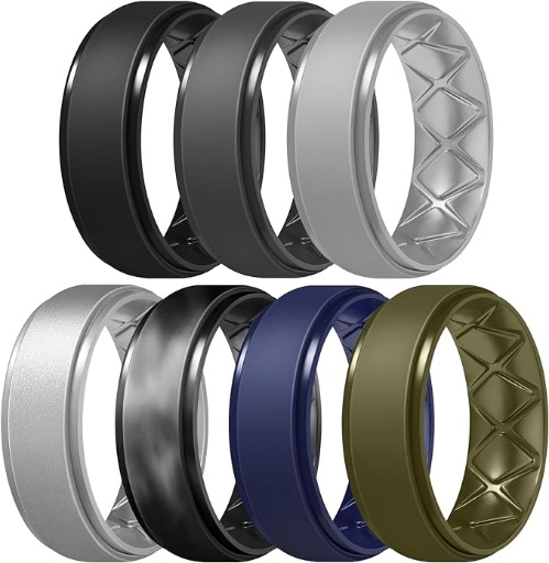 Egnaro Mens Silicone Rings - 7pcs