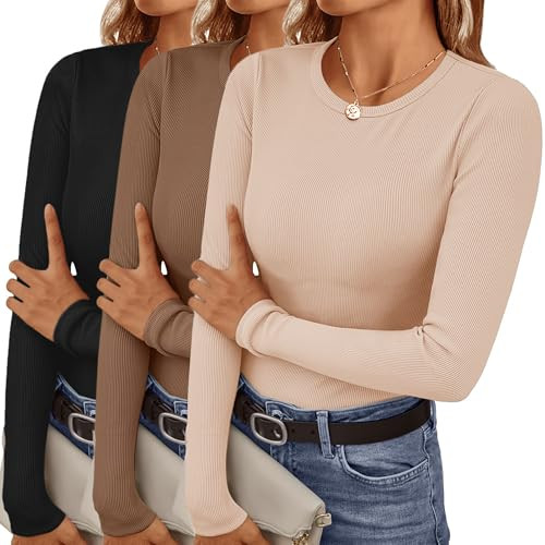 Ekouaer Women's Long Sleeve Shirts - 3-Pack