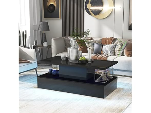 SPOFLYINN Living Room Coffee Table Media Console w/ LED Lights