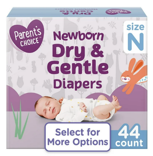 Parent's Choice Dry & Gentle Newborn Diapers, 44 Count