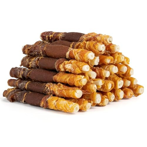  Triple Flavor 5 Inch Chicken Liver Duck and Chicken Wrapped Rawhide Dog Treats, 30 Count