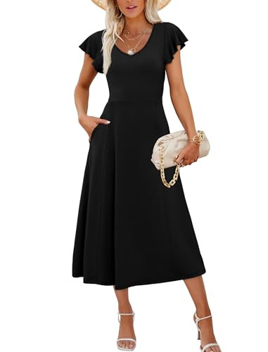Scoop Neck Ruffle Sleeve Tie Back Dress   