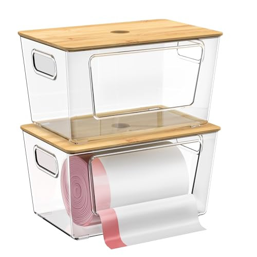 2-Pack Trash Bag Holder with Bamboo Lid