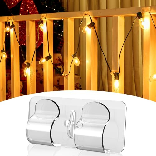 Brightown Double Hook Light Clips with Adhesive Strips