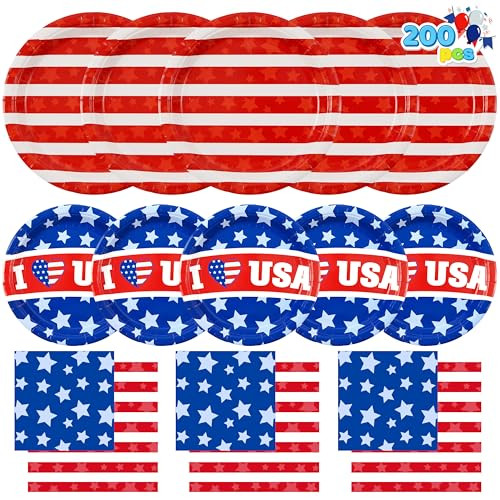 Joyin 200 PC 4th of July Plates and Napkins Set