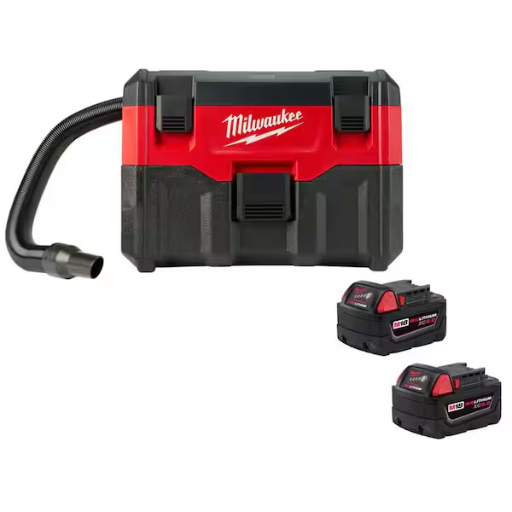 Milwaukee M18 2-Gallon Cordless Wet/Dry Vacuum w/ 2x M18 5Ah XC Batteries