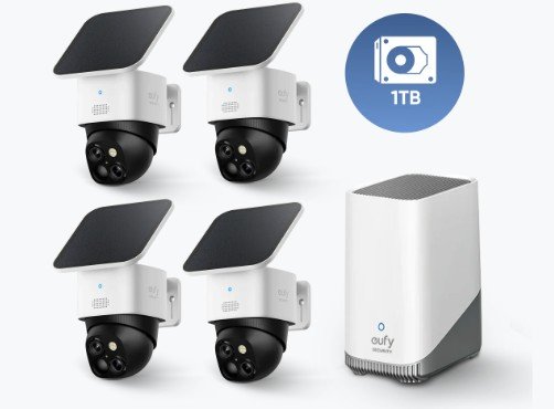 Eufy SoloCam S340 4-Cam Pack with HomeBase S380 and 1TB Hard Drive