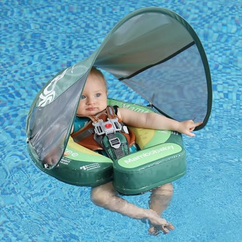 Non-Inflatable Baby Pool Floats with Canopy & Adjustable Safety Strap