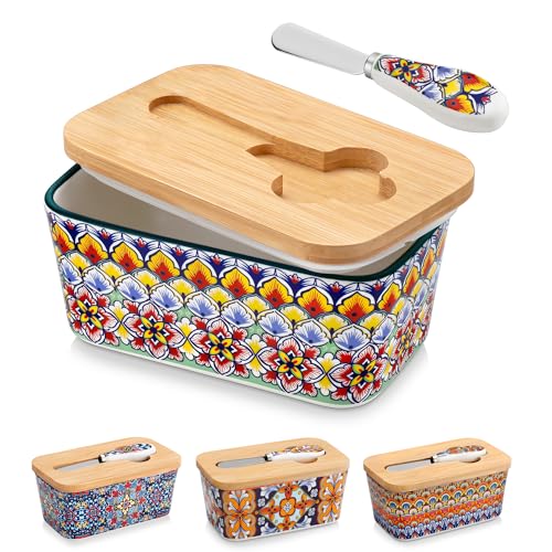 Vancasso Ceramic Butter Dish w/ Bamboo Lid & Knife (4 colors) 6.5"