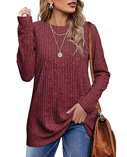 Loose Fit Crew Neck Tunic Tops