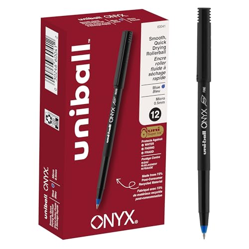 Uni-Ball Onyx Roller Ball Stick Pen, Micro 0.5mm (Blue Ink, 12-Pack) Deal