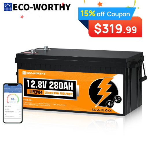 ECO-WORTHY 3584Wh 12V/280Ah Smart LiFePO4 Battery with Bluetooth Monitoring