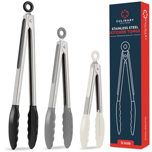 3-Piece Culinary Couture Kitchen Tongs with Silicone Tips