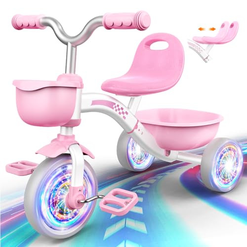 3-in-1 Kids Tricycle with Adjustable Seat and Lighting Wheels