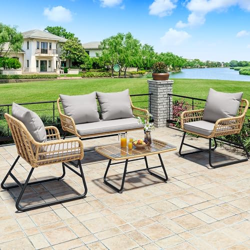 YITAHOME 4-Piece Patio Furniture Wicker Outdoor Bistro Set