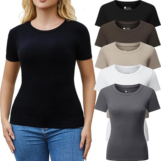 3/5 Pack Crew Neck T Shirts for Women