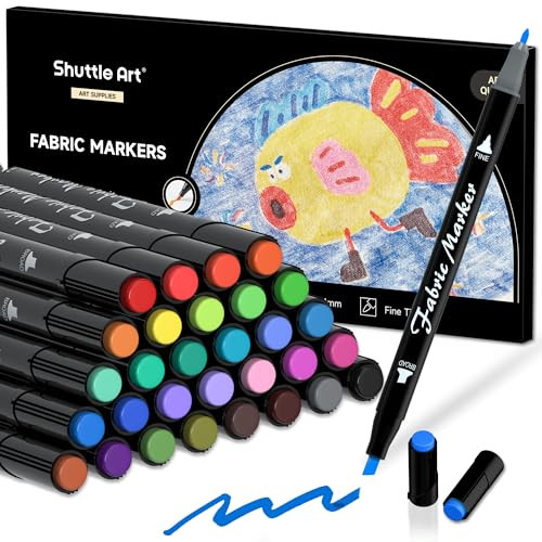 Shuttle Art Dual Tip Fabric Markers, 30 Colors Permanent No Bleed Pens