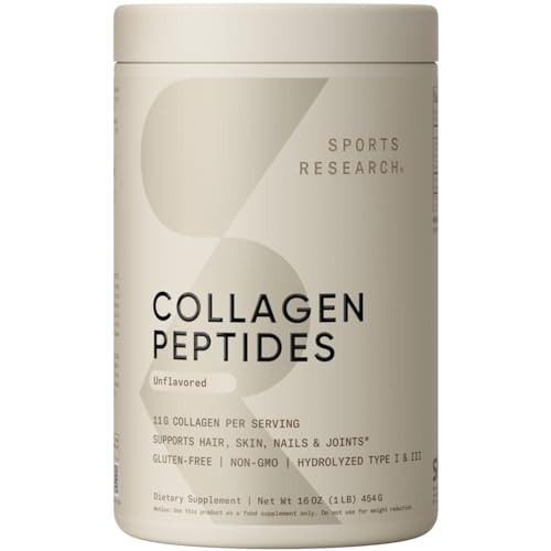 Sports Research Collagen Peptides, 16 oz., Hydrolyzed Type 1 & 3 Collagen Powder 