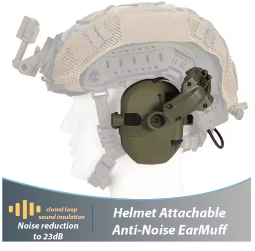 Active Helmet Mounted Earmuffs for Shooting