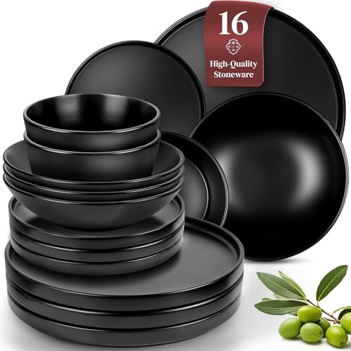 Matte Black Dinnerware Set, 16 Pieces