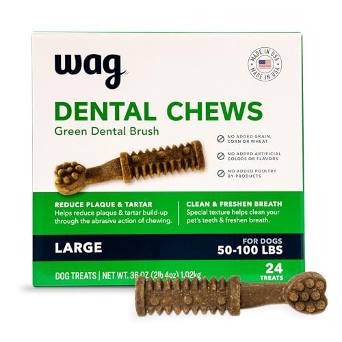 WAG Dental Chews - Green Dental Brush for Dogs (24-Count)