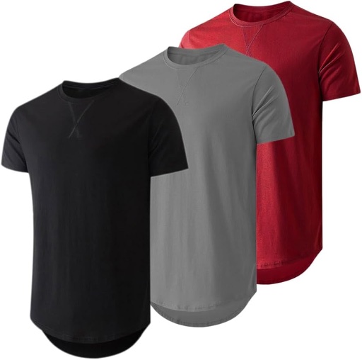 JMIERR Cotton Longline Crewneck T-Shirts - 3 Pack 