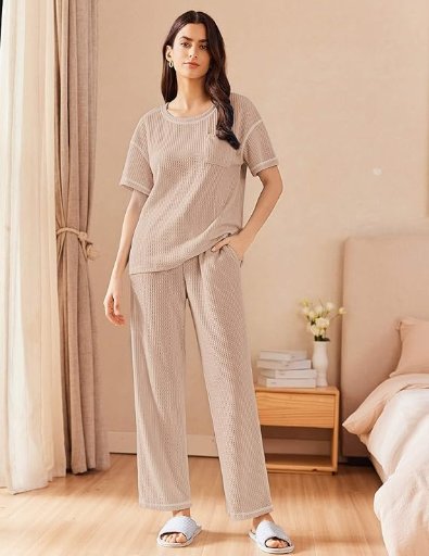 Ekouaer Women's Waffle Knit Lounge Set