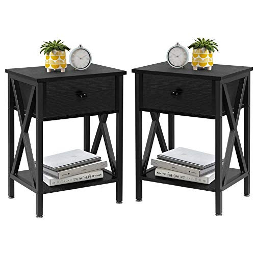 VECELO Modern X-Design Nightstands with Storage Shelf and Fabric Drawer