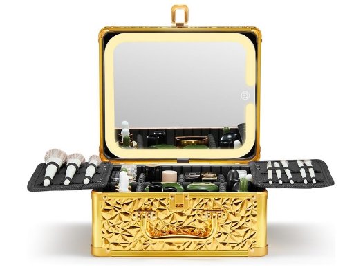 Qislee Luxury Gold Makeup Box W/Detachable Lighted Mirror