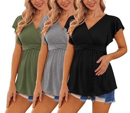 Ekouaer Maternity Shirts 3 Pack