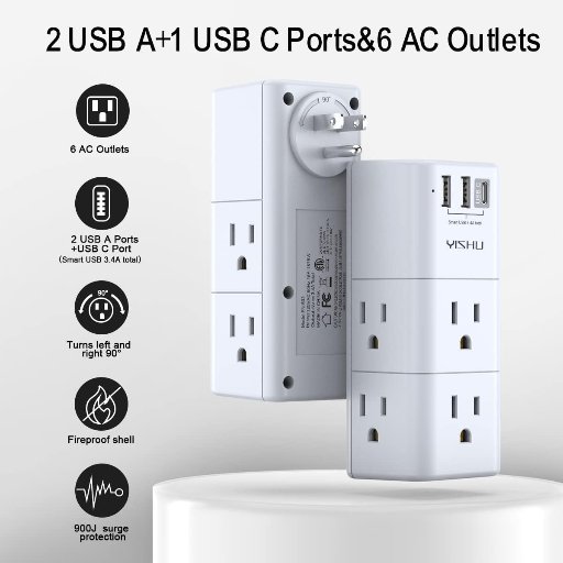YISHU Surge Protector with Rotating Plug