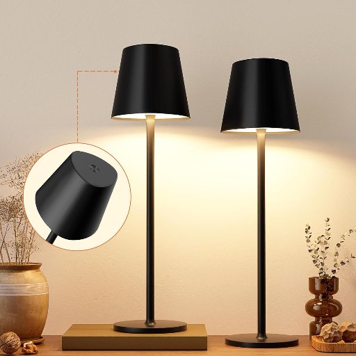 2 Pack of Kakanuo Cordless Table Lamp with 3 Color Stepless Dimming