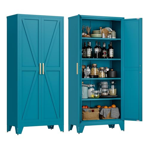 Metal Storage Cabinet w/ Adjustable Shelves, Peacock Blue