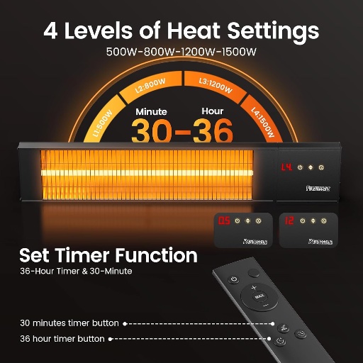 1500W Outdoor Heaters for Patio with 36H Timer