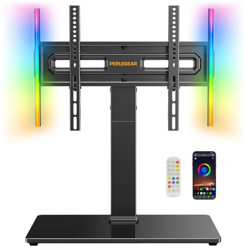 Perlegear Universal Swivel TV Stand with LED Lights