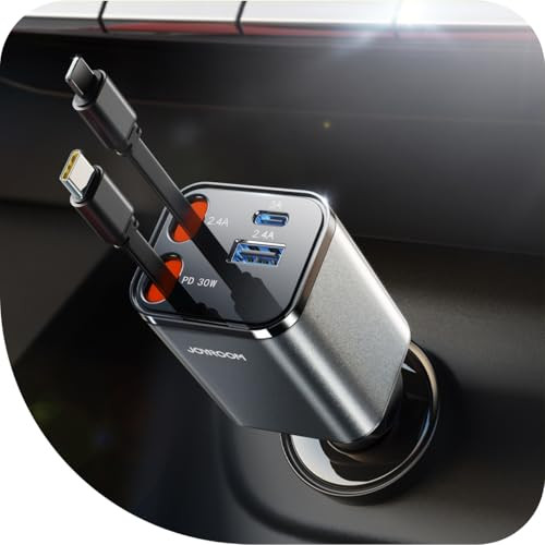 Joyroom 4-in-1 Retractable USB-C + Lightning Car Charger
