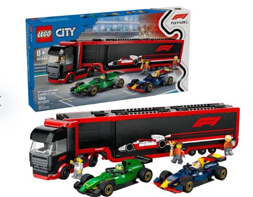Lego City F1 Truck with RB20 & AMR24 F1 Car Toy Building Set