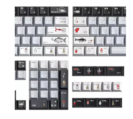 PBT Fishing-Themed Mechanical Keyboard Keycap Set