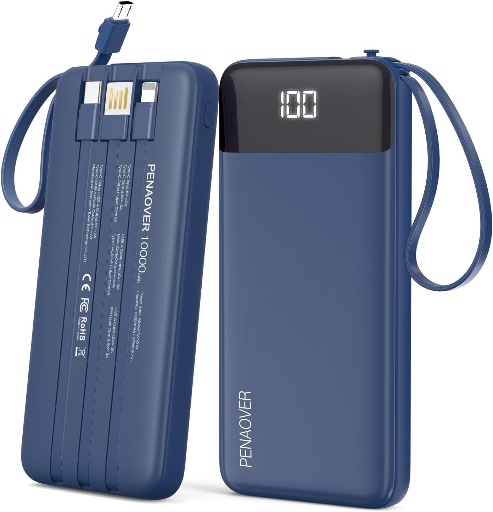 Portable Charger 10000mAh Power Bank with Built-in Cable