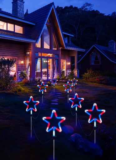 4th of July USA Outdoor Star Lights -4 Pack or 8 Pack