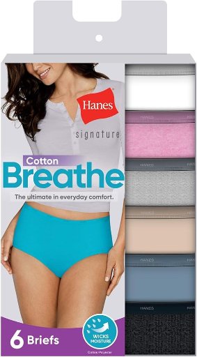 Hanes Women's Signature Cotton Breathe Briefs Underwear 6-Pack
